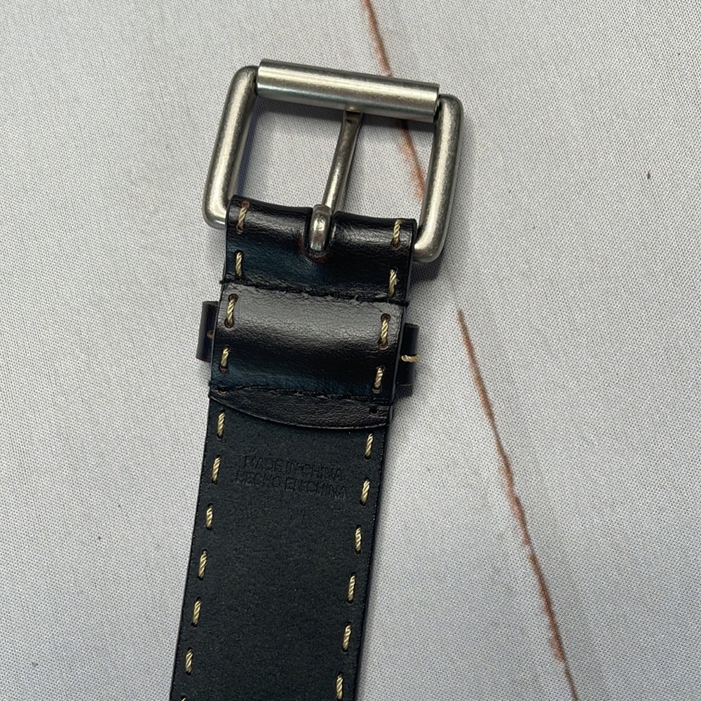 Anne Klein L Belt Black Exposed Stitching Large Ladies Leather Silver Hardware - Picture 5 of 13
